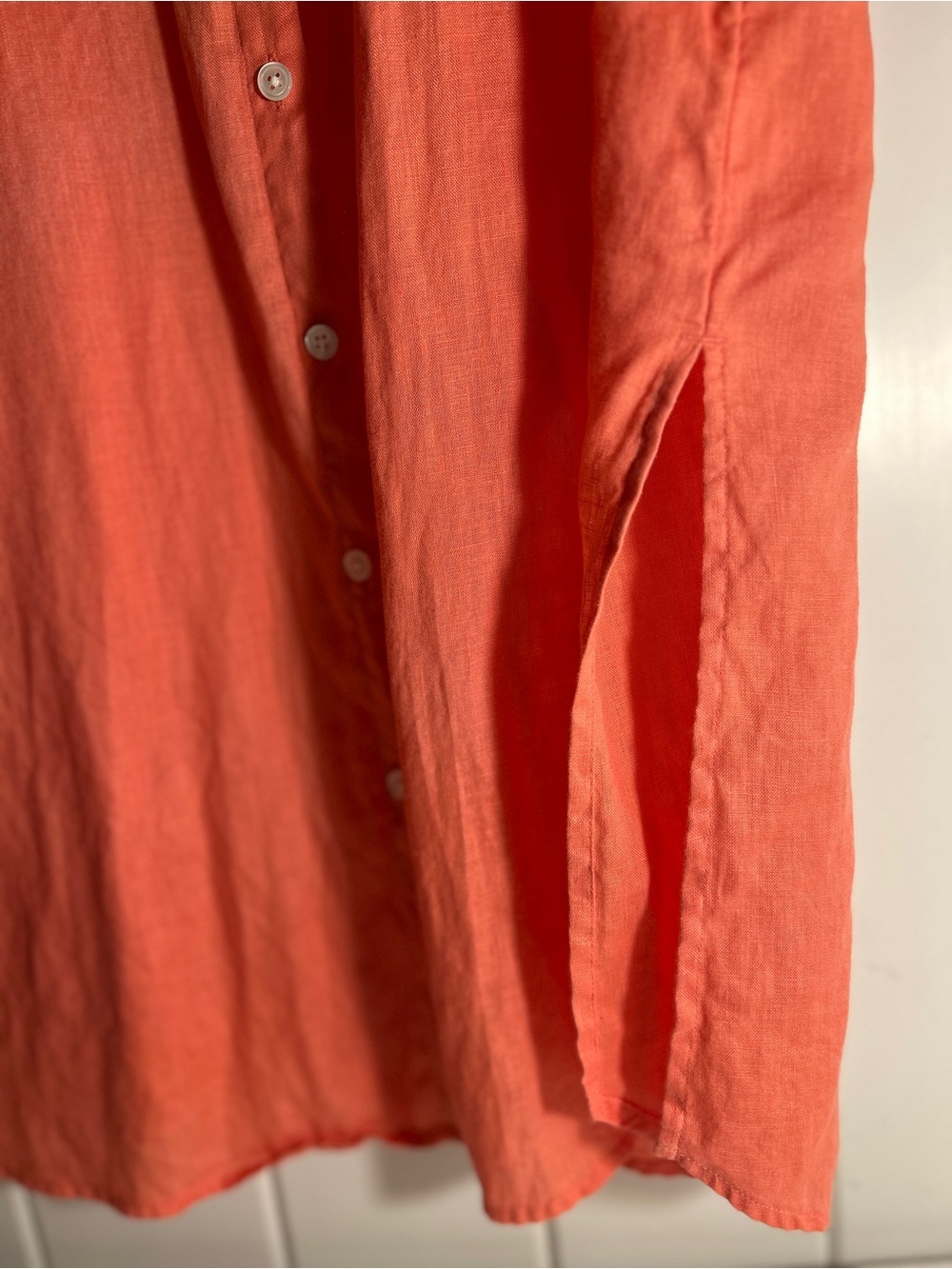 J. Jill Love Linen Coral Button Down Shirt Tunic Top L Large Petite LP classic - Picture 13 of 14